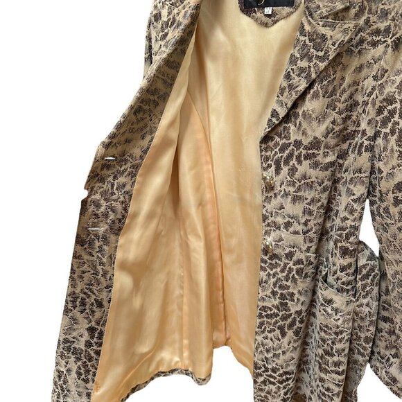 Alpaca Trench Coat Animal Print Vegan Leather Belted Waist Mob Wife Medium - Picture 7 of 14